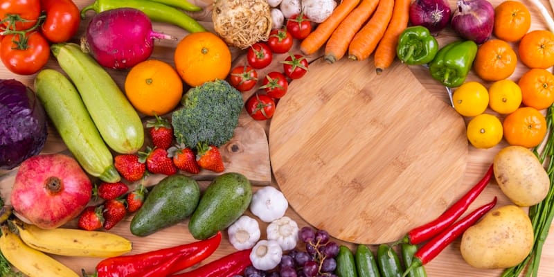 Colorful assortment of fresh fruits and vegetables